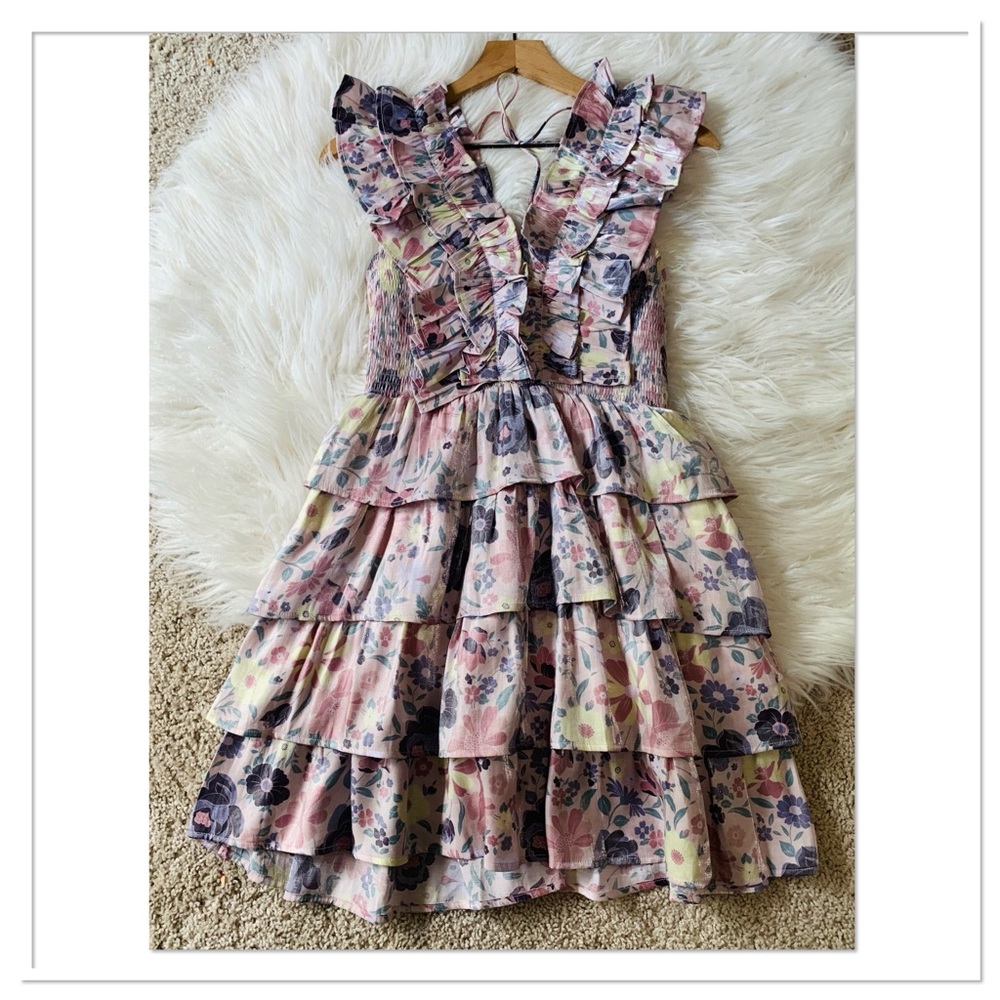 Karlie Pink Floral Ruffled Tiered Mini Dress